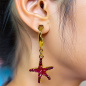 Preview: Ekaterini earrings starfish, pink Swarovski crystals brown cord and with gold accentss, style